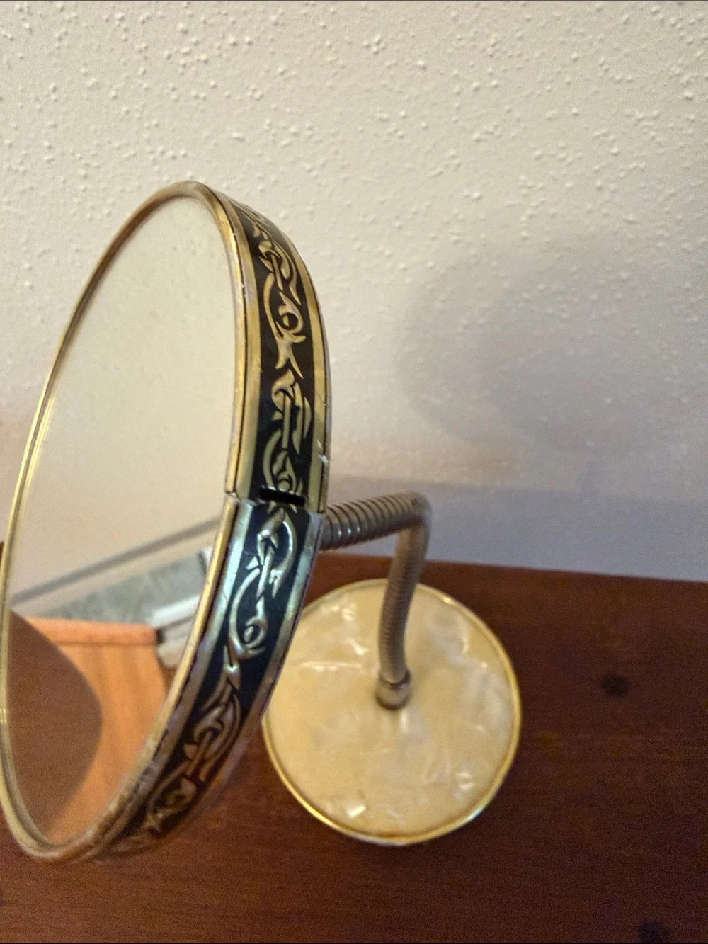 Vintage-Style Brass Finish Gooseneck Double Vanity Mirror with Cream Base